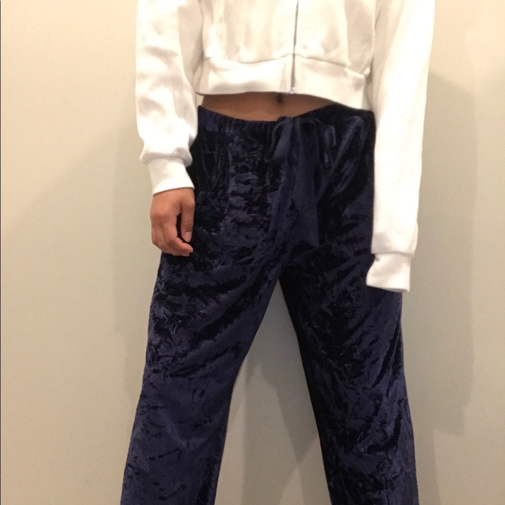 navy crushed velvet pajama pants